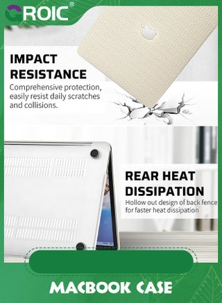 Compatible with MacBook Air 13 Inch Case 2022 2021 2020 2019 2018 Release A1932 A2179 M1 A2337 Touch ID, Elegant Leather ABS Hard Shell Case Transparent Keyboard Cover, Beige Woven Fabric - view 3