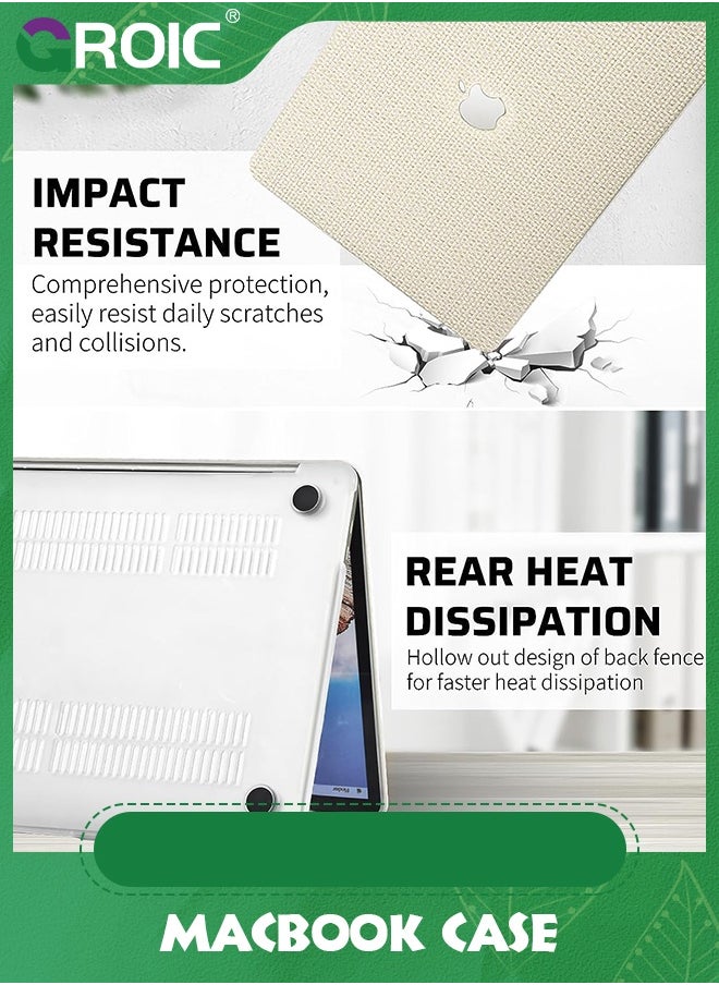 GROIC Compatible with MacBook Air 13 Inch Case 2022 2021 2020 2019 2018 Release A1932 A2179 M1 A2337 Touch ID, Elegant Leather ABS Hard Shell Case Transparent Keyboard Cover, Beige Woven Fabric  - Image 3