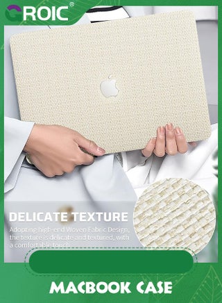 Compatible with MacBook Air 13 Inch Case 2022 2021 2020 2019 2018 Release A1932 A2179 M1 A2337 Touch ID, Elegant Leather ABS Hard Shell Case Transparent Keyboard Cover, Beige Woven Fabric - view 2