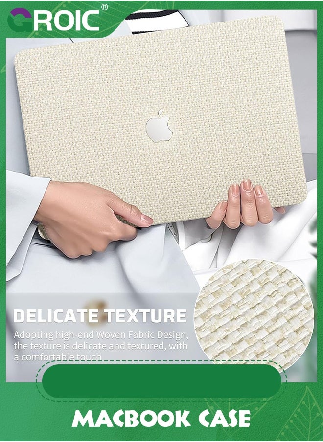 GROIC Compatible with MacBook Air 13 Inch Case 2022 2021 2020 2019 2018 Release A1932 A2179 M1 A2337 Touch ID, Elegant Leather ABS Hard Shell Case Transparent Keyboard Cover, Beige Woven Fabric  - Image 2