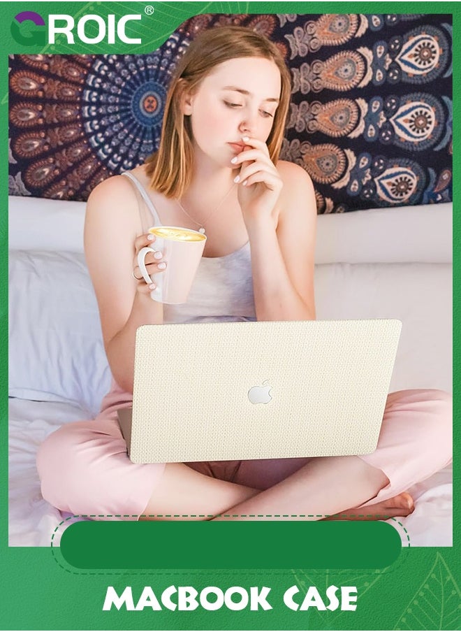 GROIC - Compatible with MacBook Air 13 Inch Case 2022 2021 2020 2019 2018 Release A1932 A2179 M1 A2337 Touch ID, Elegant Leather ABS Hard Shell Case Transparent Keyboard Cover, Beige Woven Fabric - Image 1