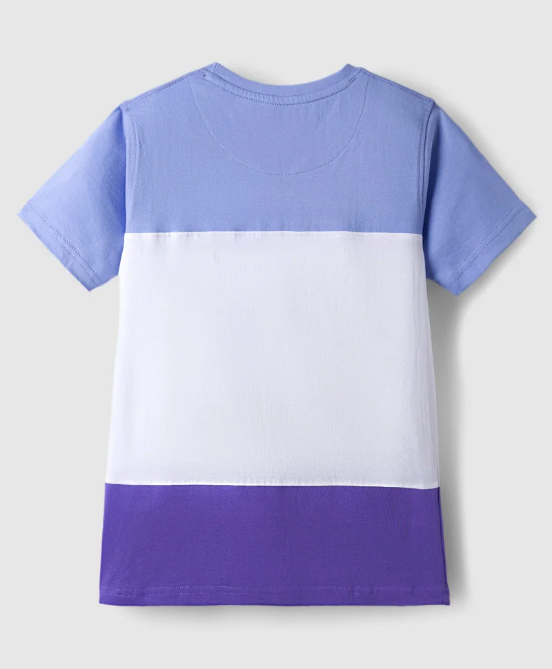 Pine Kids Pine Kids Cotton Knit Half Sleeves Cut & Sew T-Shirt With Gamers Text Print - White & Purple