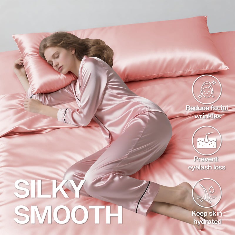 MR&HM Satin Body Pillow Cover, Soft and Breathable Body Pillow Case with Envelope Closure, Cooling and Silky Long Pillowcase for Hair and Skin,Grey (20x54, Blush) - Image 4