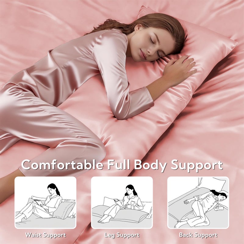 MR&HM Satin Body Pillow Cover, Soft and Breathable Body Pillow Case with Envelope Closure, Cooling and Silky Long Pillowcase for Hair and Skin,Grey (20x54, Blush) - Image 5