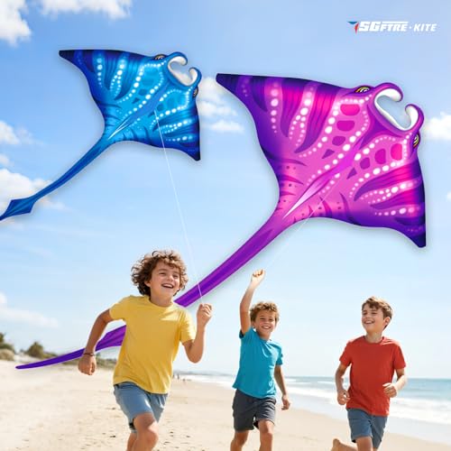 SGftre 3 Piece Set Butterfly Delta Octopus Kites for Kids and AdultsEasy to Fly for Outdoor Adults Children Line Kite for Kids Toy Manta Ray 2Piece SetBluePink 2 - Image 3