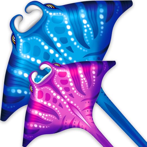 SGftre 3 Piece Set Butterfly Delta Octopus Kites for Kids and AdultsEasy to Fly for Outdoor Adults Children Line Kite for Kids Toy Manta Ray 2Piece SetBluePink 2 - Image 1