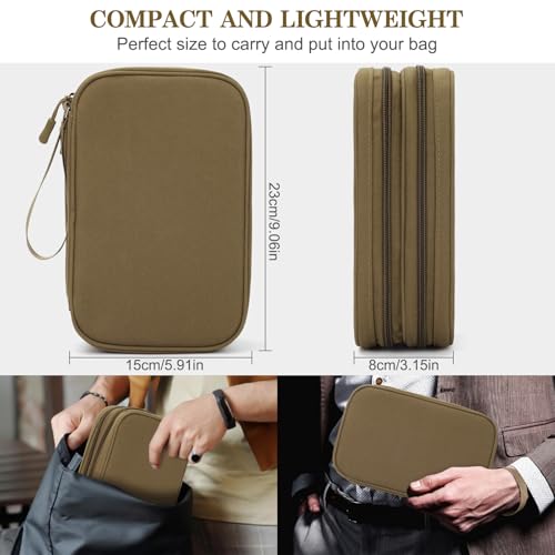 FYY Electronic Organizer, Large Travel Cable Organizer Bag Pouch Electronic Accessories Carry Case Portable Waterproof Double Layers All-in-One Storage Bag for Cable, Cord, Charger, Phone, Brown - Image 2