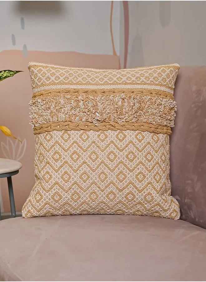sanskrutihomes Beige Embroidered Cotton Square Cushion Cover - 45x45cm by Styli