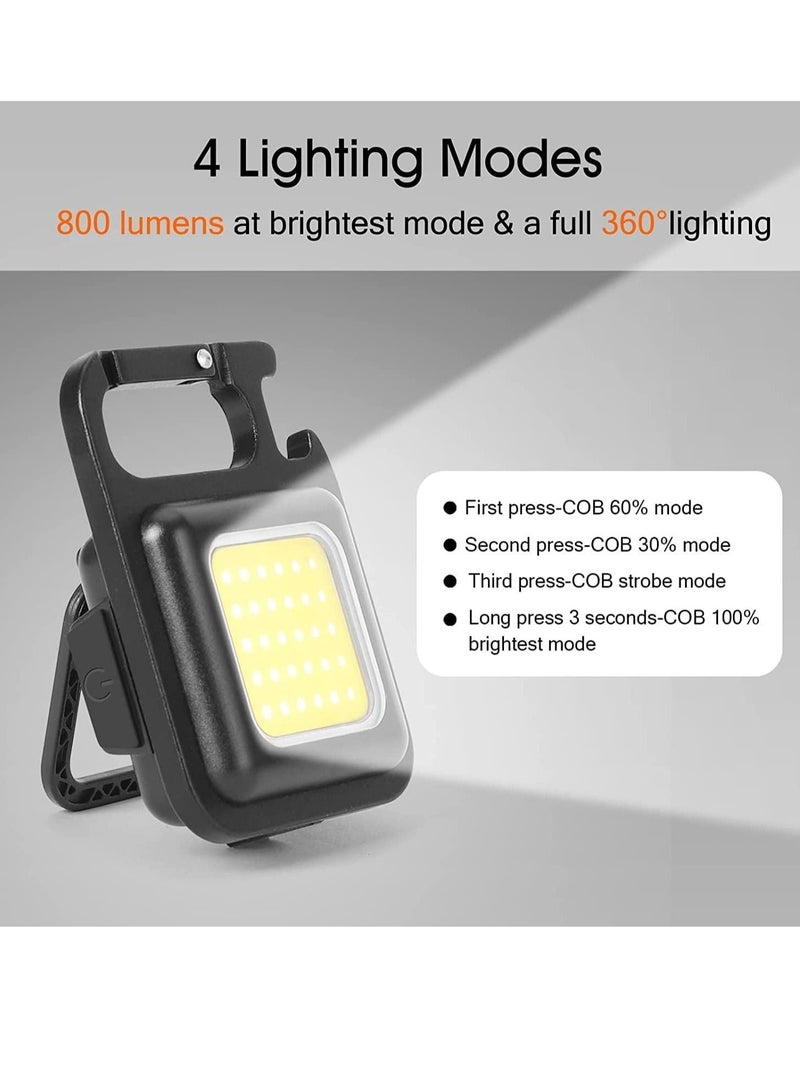 Small COB Work Light Rechargeable Mini Flashlight 800 High Lumens 4 Light Modes Pocket Led Flashlight with Folding Bracket Bottle Opener and Magnet Base for Running - Image 3