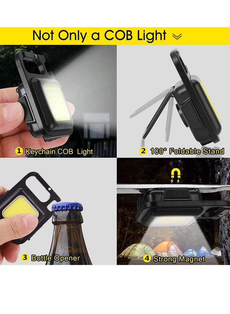 Small COB Work Light Rechargeable Mini Flashlight 800 High Lumens 4 Light Modes Pocket Led Flashlight with Folding Bracket Bottle Opener and Magnet Base for Running - Image 2