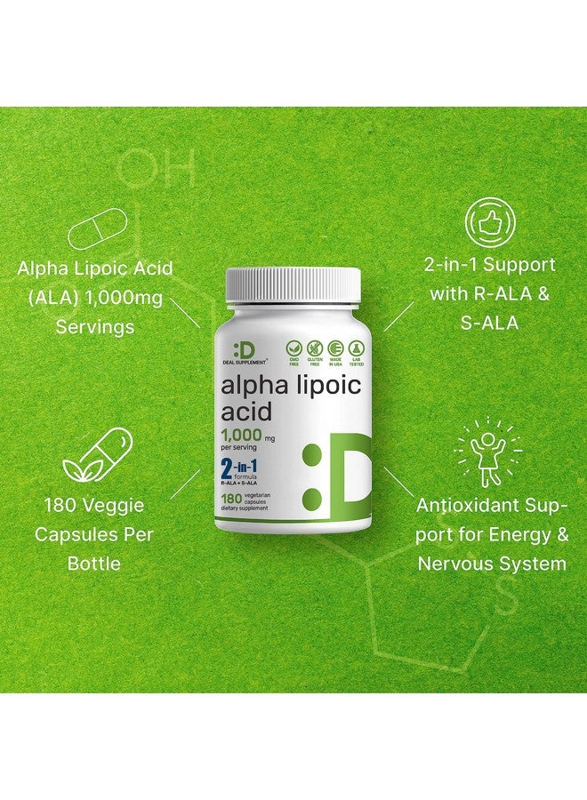 DEAL SUPPLEMENT حمض ألفا ليبويك 1,000 ملغ، 180 كبسولة نباتية - 50/50 R-ALA و S-ALA لأقصى توافر حيوي - مكمل مضاد للأكسدة - دعم الطاقة والجهاز العصبي - غير معدل وراثيًا - Image 4
