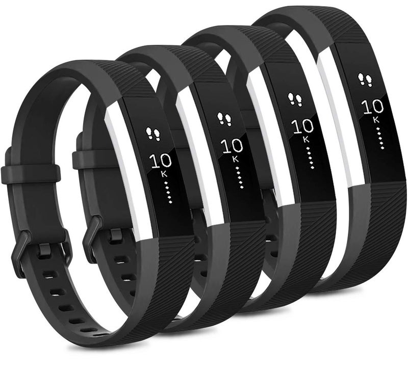 Tobfit 4 Pack Bands Compatible with Fitbit Alta/Alta HR, Soft Sport Silicone Replacement Wristbands for Women Men (Small, Black)