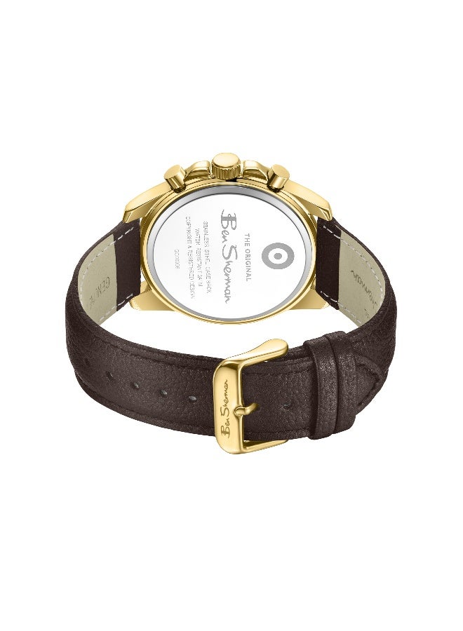 Ben Sherman Oxford Blue Dial Brown Genuine Leather Strap Chronograph Watch for Men, 44mm - Image 3