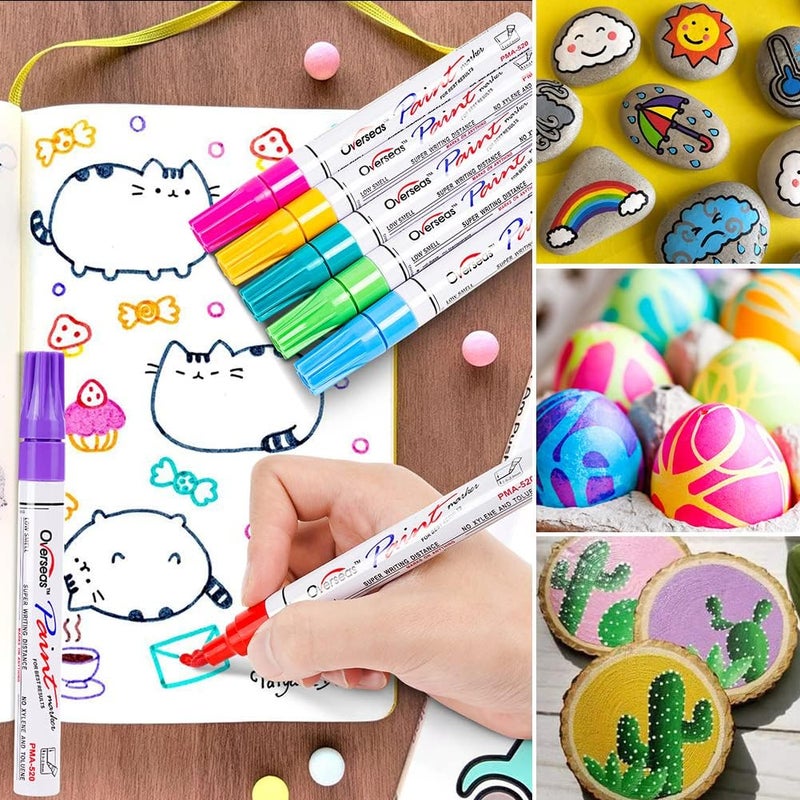 Overseas Paint Marker Pens - 24 Colors Permanent Oil Based Paint Markers, Medium Tip, Quick Dry and Waterproof Assorted Color Paint Pen for Metal, Wood, Plastic, Stone, Mugs, Canvas, Glass, Art Craft - Image 3