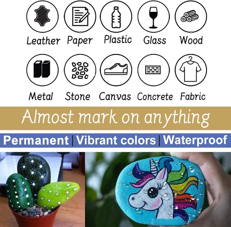 Overseas Paint Marker Pens - 24 Colors Permanent Oil Based Paint Markers, Medium Tip, Quick Dry and Waterproof Assorted Color Paint Pen for Metal, Wood, Plastic, Stone, Mugs, Canvas, Glass, Art Craft - Image 5