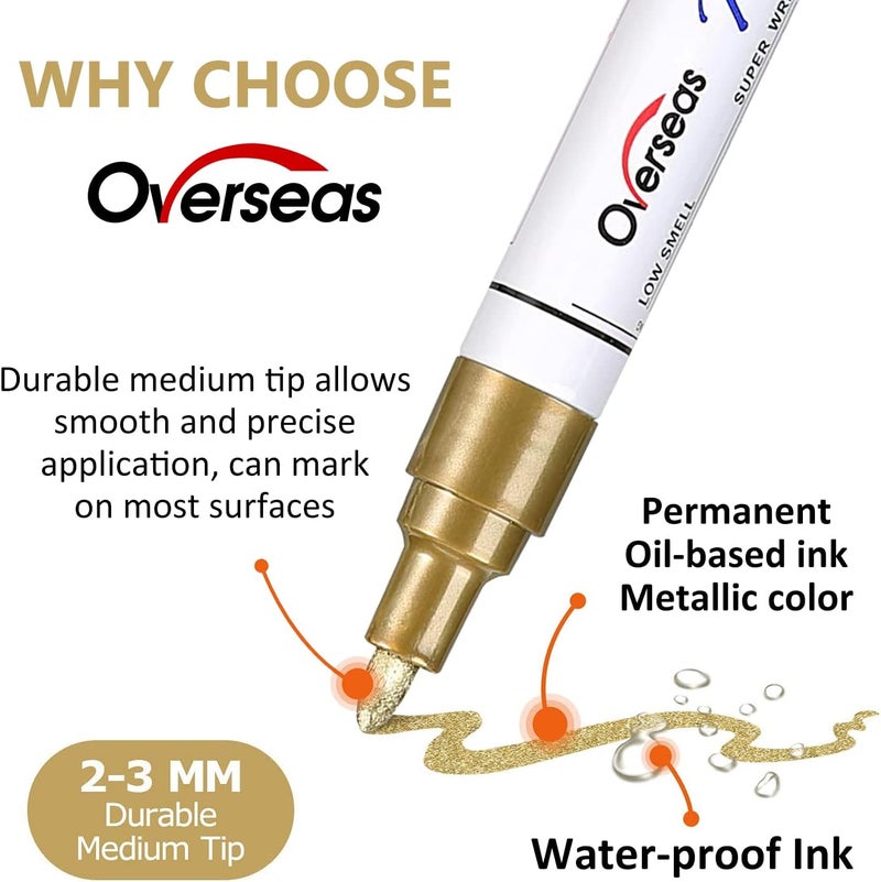 Overseas Paint Marker Pens - 24 Colors Permanent Oil Based Paint Markers, Medium Tip, Quick Dry and Waterproof Assorted Color Paint Pen for Metal, Wood, Plastic, Stone, Mugs, Canvas, Glass, Art Craft - Image 2