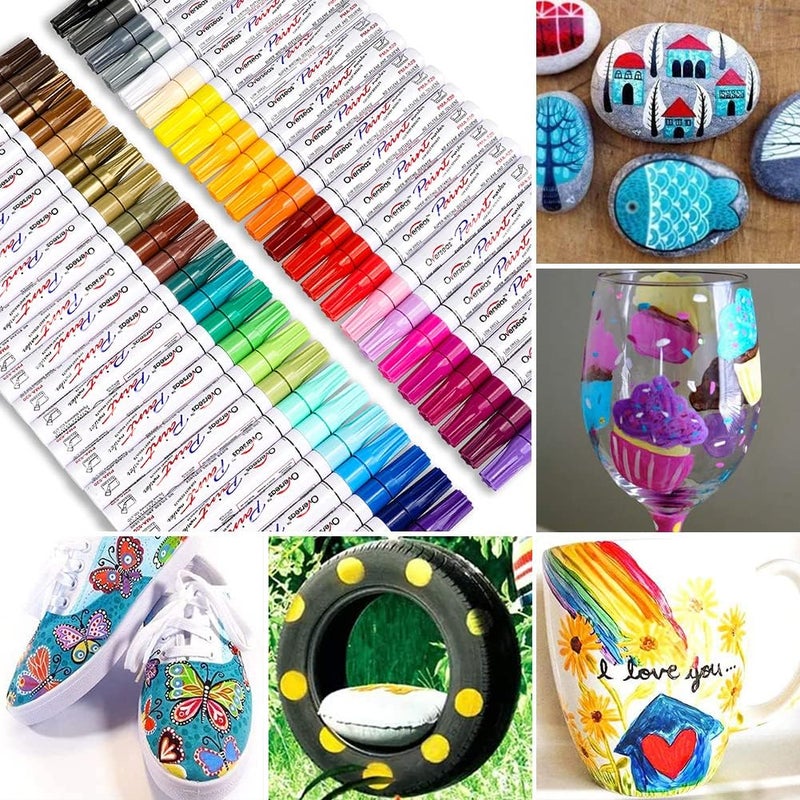 Overseas Paint Marker Pens - 24 Colors Permanent Oil Based Paint Markers, Medium Tip, Quick Dry and Waterproof Assorted Color Paint Pen for Metal, Wood, Plastic, Stone, Mugs, Canvas, Glass, Art Craft - Image 4