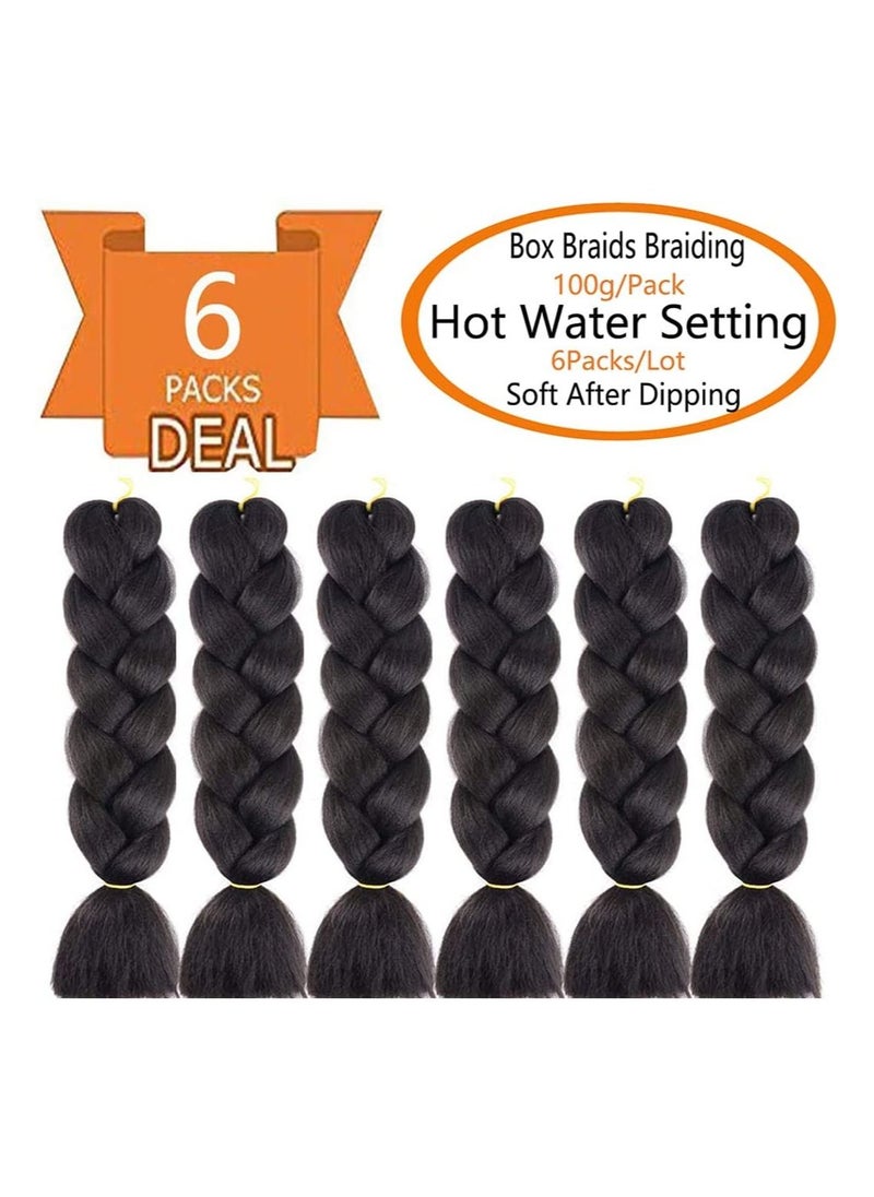 Estelle Estelle 6 Packs Jumbo Natural Black Braiding Hair Extensions 24 Inch High Temperature Synthetic Fiber Hair Extensions for Braiding (#1B)  - Image 2