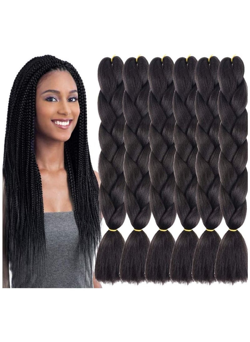 Estelle Estelle 6 Packs Jumbo Natural Black Braiding Hair Extensions 24 Inch High Temperature Synthetic Fiber Hair Extensions for Braiding (#1B)  - Image 1