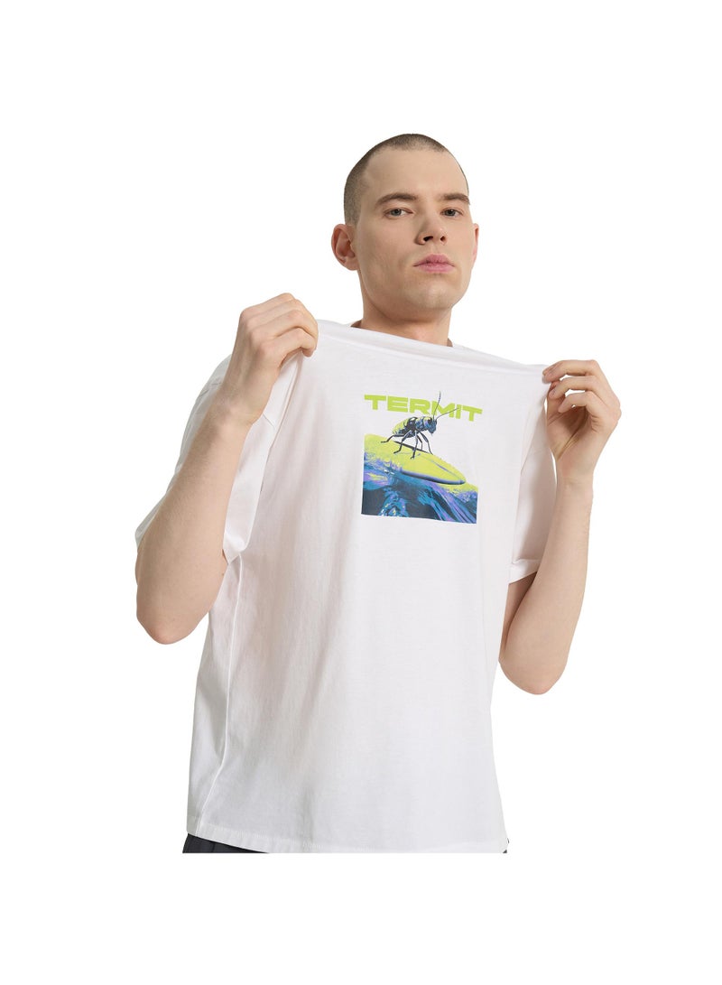 Termit تي شيرت رجالي أبيض EU 44-46، تيرميت، قطن عالي الجودة، تصميم فضفاض، قابل للتنفس، أنيق ومريح للتزلج ومغامرات المدينة - Image 1