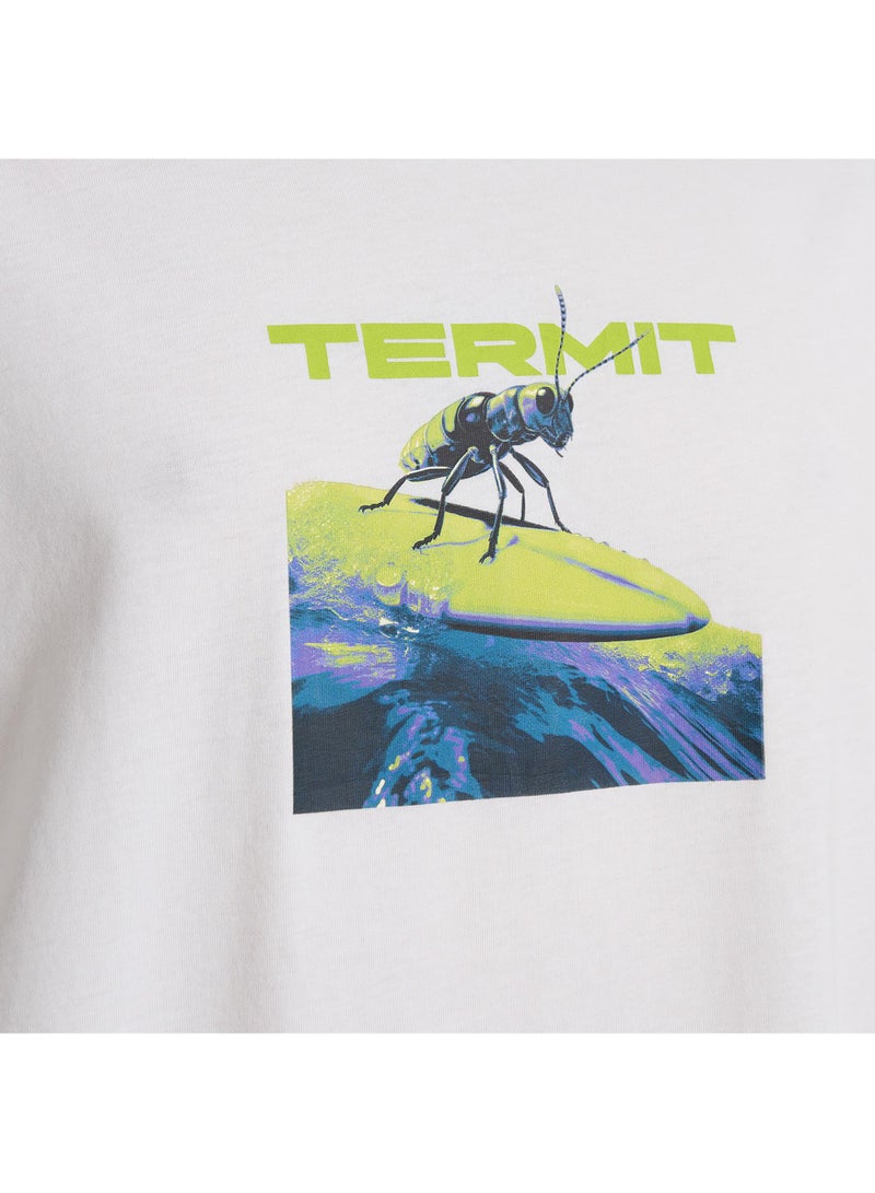 Termit تي شيرت رجالي أبيض EU 44-46، تيرميت، قطن عالي الجودة، تصميم فضفاض، قابل للتنفس، أنيق ومريح للتزلج ومغامرات المدينة - Image 5