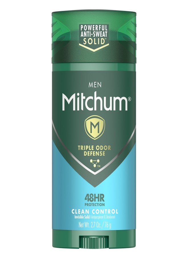 Mitchum Men's Deodorant, Antiperspirant Stick, Triple Odor Defense Invisible Solid, 48 Hr Protection, Dermatologist Tested, Clean Control, 2.7 oz - Image 1