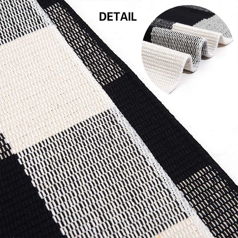 MUBIN Cotton Buffalo Plaid Rug 27.5 x 43 Inches Black and White Check Rugs Hand-Woven Indoor or Outdoor Rugs for Layered Door Mats Washable Carpet for Front Porch  Kitchen  Farmhouse  Entryway - Image 4