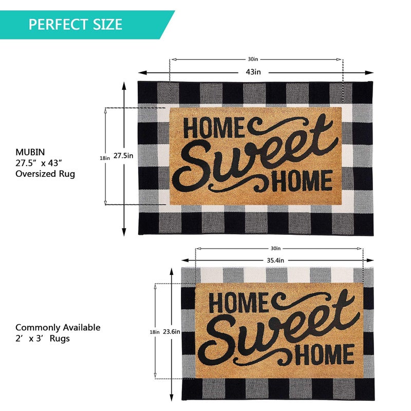 MUBIN Cotton Buffalo Plaid Rug 27.5 x 43 Inches Black and White Check Rugs Hand-Woven Indoor or Outdoor Rugs for Layered Door Mats Washable Carpet for Front Porch  Kitchen  Farmhouse  Entryway - Image 3