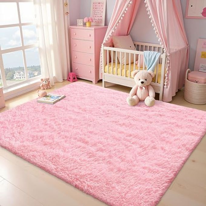 OLANLY Area Rugs for Living Room Bedroom, Machine Washable 4x5.9 ft Soft Fluffy Shaggy Bedside Rug, Indoor Floor Carpet for Kids Girls and Boys, Dorms, Nursery Rooms, Home Decor Aesthetic, Pink - Image 4