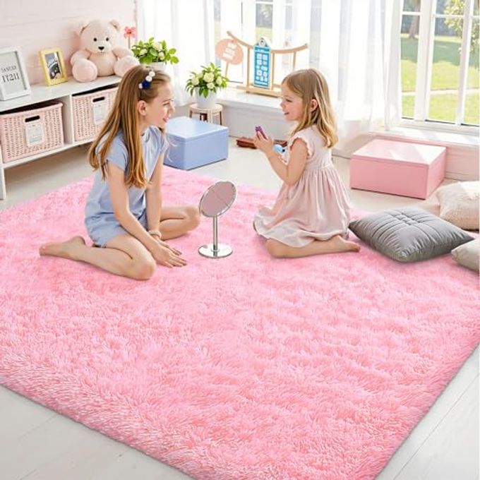 OLANLY Area Rugs for Living Room Bedroom, Machine Washable 4x5.9 ft Soft Fluffy Shaggy Bedside Rug, Indoor Floor Carpet for Kids Girls and Boys, Dorms, Nursery Rooms, Home Decor Aesthetic, Pink - Image 3