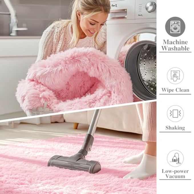 OLANLY Area Rugs for Living Room Bedroom, Machine Washable 4x5.9 ft Soft Fluffy Shaggy Bedside Rug, Indoor Floor Carpet for Kids Girls and Boys, Dorms, Nursery Rooms, Home Decor Aesthetic, Pink - Image 5