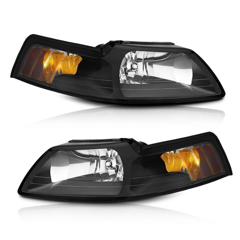 WEELMOTO Halogen Headlights for 19941998 Ford Mustang wCobra Headlight Assembly Pair Replacement for 1994 1995 1996 1997 1998 Driver and Passenger Side Chrome Housing