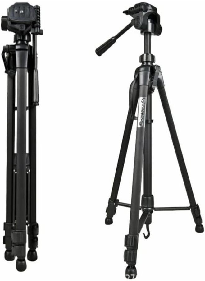 SUKILO Camera Tripod with Phone Grip, Adjustable Height, 360° Ball Head, Lightweight Travel Stand, Compatible with Smartphones & DSLR Cameras, Black Plastic Tripod for Photography & Video  - Image 2