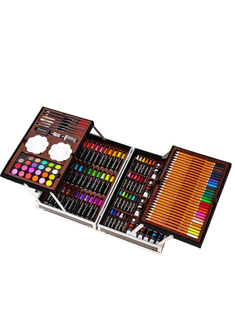 Captaintech 143-Piece Deluxe Art Set for Drawing and Painting, Includes Crayons, Oil Pastels, Colored Pencils, Watercolor Cakes, Sketch Pencils, Paint Brush, Sharpener, and Eraser (Blue) - Image 1