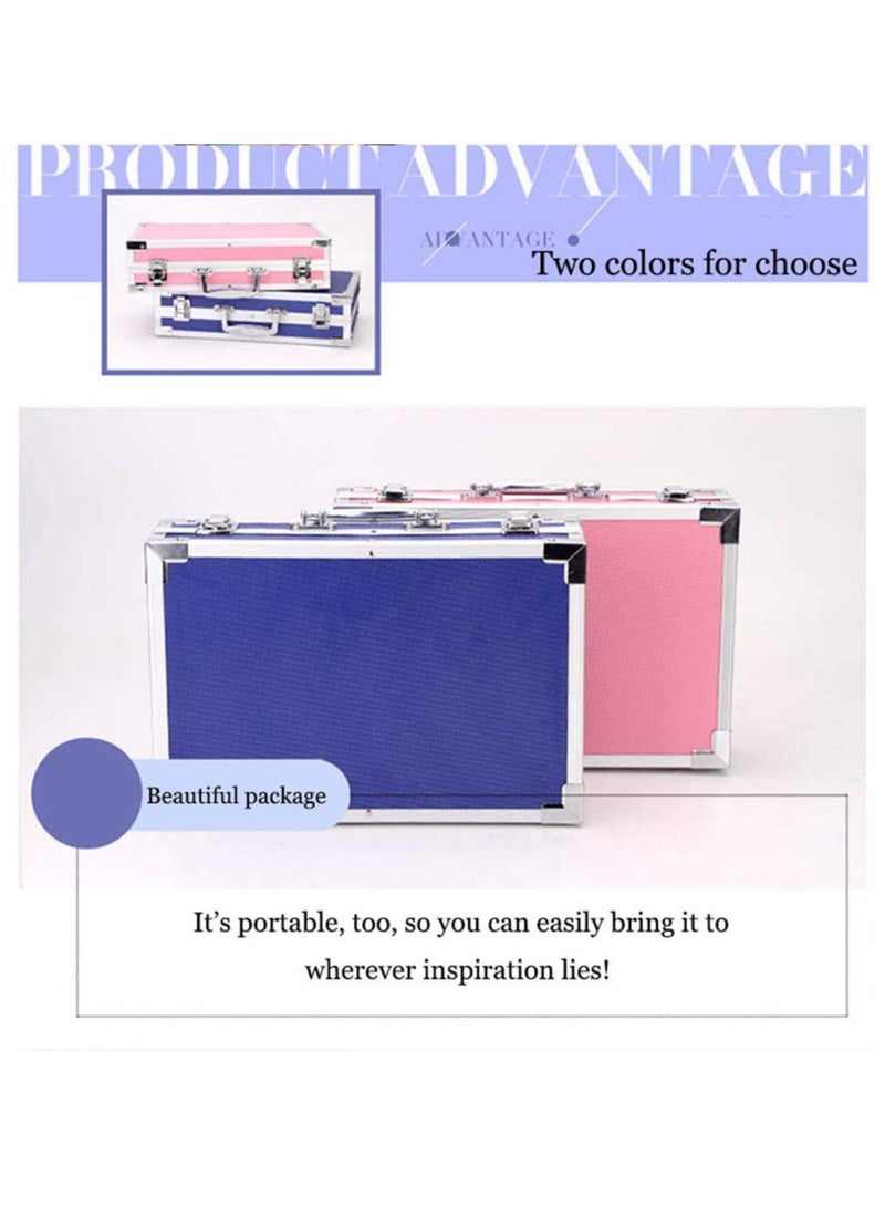 Captaintech 143-Piece Deluxe Art Set for Drawing and Painting, Includes Crayons, Oil Pastels, Colored Pencils, Watercolor Cakes, Sketch Pencils, Paint Brush, Sharpener, and Eraser (Blue) - Image 4