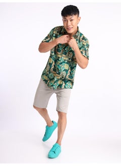 Beyoung Half Sleeve Green Aztec Hawaiian Shirt for Men  - Image 5
