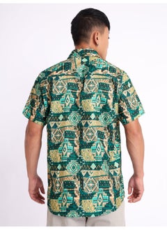 Beyoung Half Sleeve Green Aztec Hawaiian Shirt for Men  - Image 4