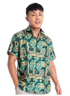 Beyoung Half Sleeve Green Aztec Hawaiian Shirt for Men  - Image 1