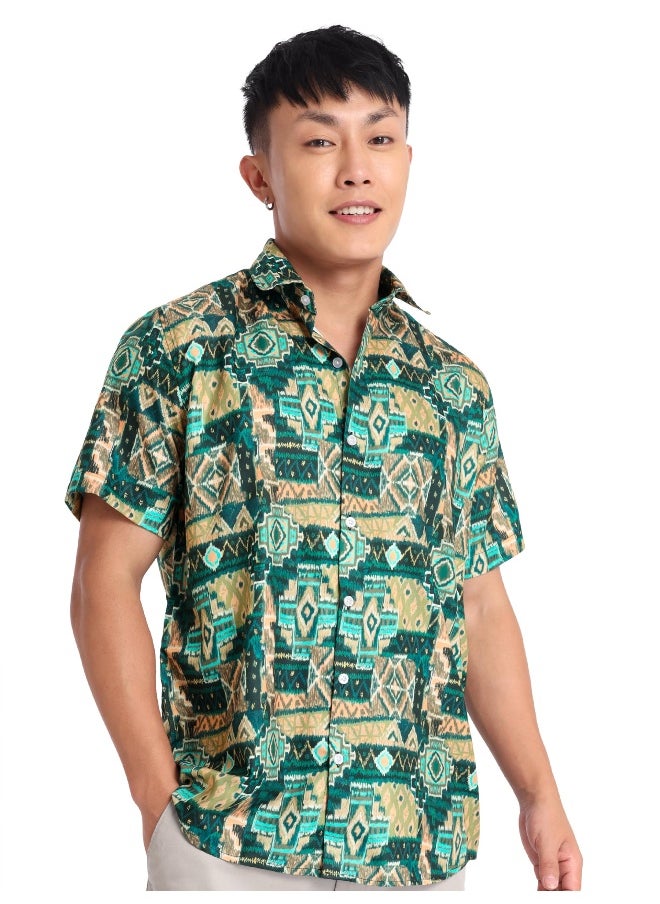 Beyoung Half Sleeve Green Aztec Hawaiian Shirt for Men  - Image 1