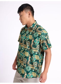 Beyoung Half Sleeve Green Aztec Hawaiian Shirt for Men  - Image 2