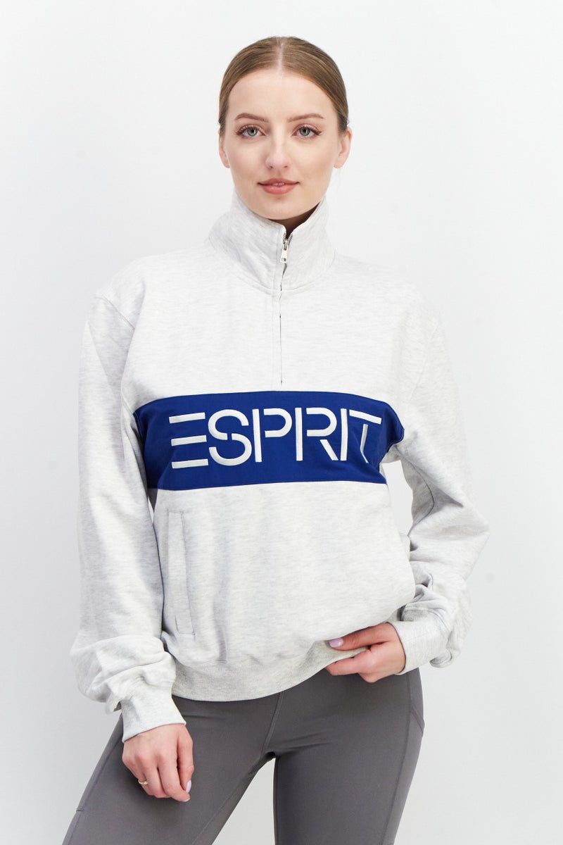 ESPRIT Women High Neck Long Sleeve Sweatshirt, Light Grey - Image 1