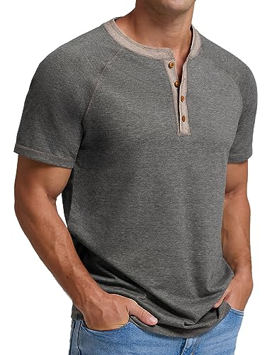 Sailwind Mens Henley Short Sleeve T-Shirt Cotton Casual Shirt Dark Gray - Image 2