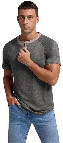 Sailwind Mens Henley Short Sleeve T-Shirt Cotton Casual Shirt Dark Gray - Image 4