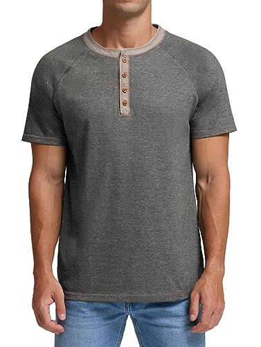 Sailwind Mens Henley Short Sleeve T-Shirt Cotton Casual Shirt Dark Gray - Image 5