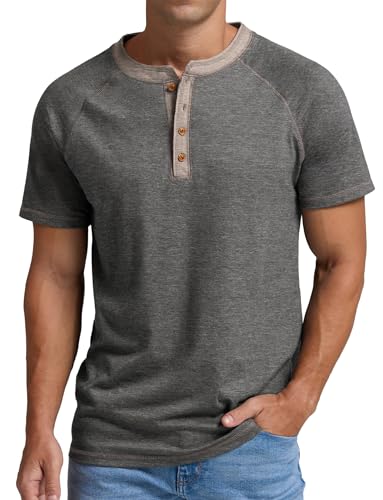 Sailwind Mens Henley Short Sleeve T-Shirt Cotton Casual Shirt Dark Gray - Image 1