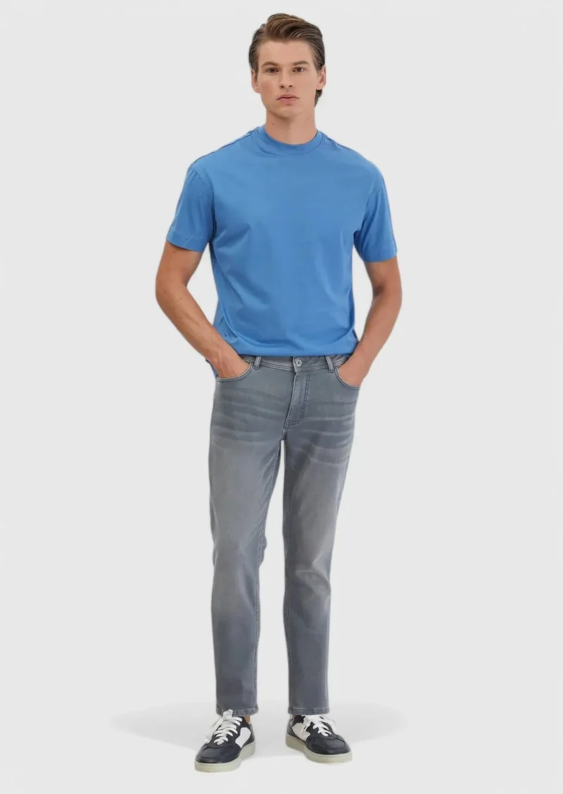رامسي بنطال جينز رمادي ضيق بقصة ضيقة مصنوع من مزيج القطن
