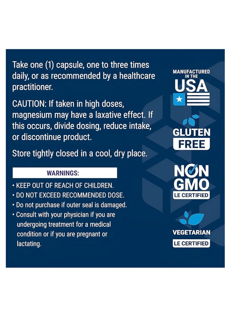 لايف إكستنشن كبسولات مغنيسيوم 500 مجم مع سيترات أكسيد المغنيسيوم والسكسينات تدعم صحة القلب والعظام وتساعد على التمثيل الغذائي، خالية من الغلوتين وغير معدلة وراثيًا، 100 كبسولة نباتية - Image 4