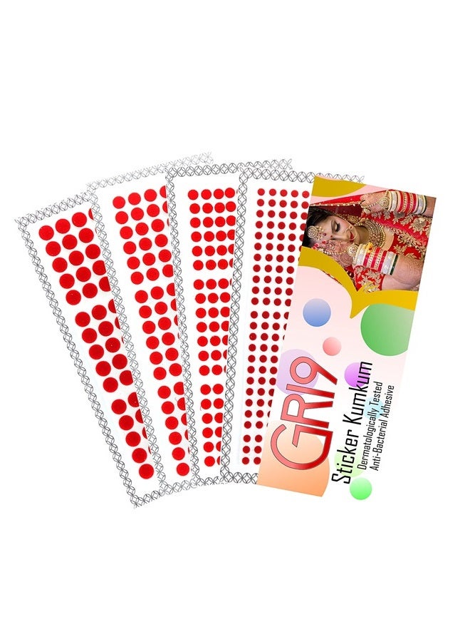 Velvet Round Dot Bindi Tattoo Sticker Indian Multi Size Daily Use Forehead Bindis Adhesive Body Jewelry (RED)