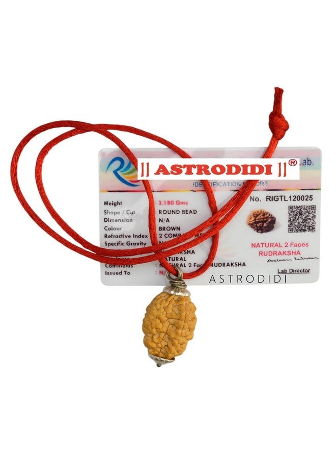ASTRODIDI 2 Mukhi Rudraksha Original Certified Two Face Silver Coated Pendant | Astrological Benefits and Positive Energy | Unisex Design for Men & Women - Image 1