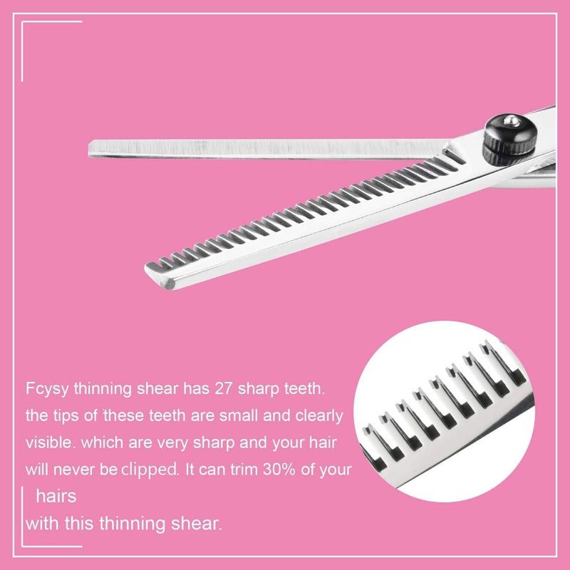 Fcysy Hair Cutting Scissors Thinning Shears- Professional Barber Sharp Hair Scissors Hairdressing Shears Kit with Haircut Accessories in Leather Case for Cutting Styling Hair for Women Men Pet- 7 Pcs - Image 3